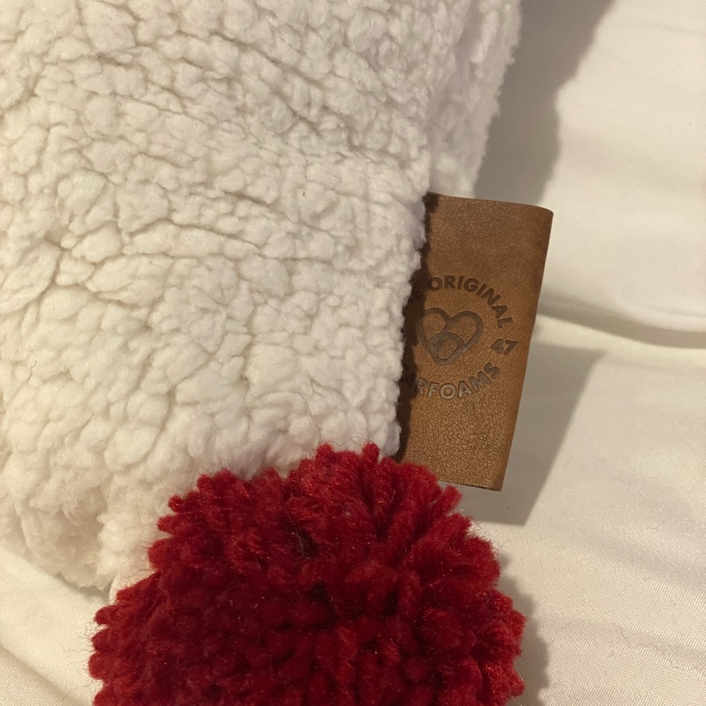 Dearfoams Bear Hug Pillow with Pom Poms, 20" × 20", Sherpa - Picture 2 of 5